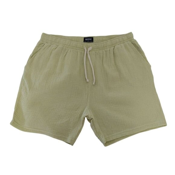 Massive Mens XL Beige Textured Cotton Shorts With Drawstring Waist & Pockets. - Picture 1 of 6